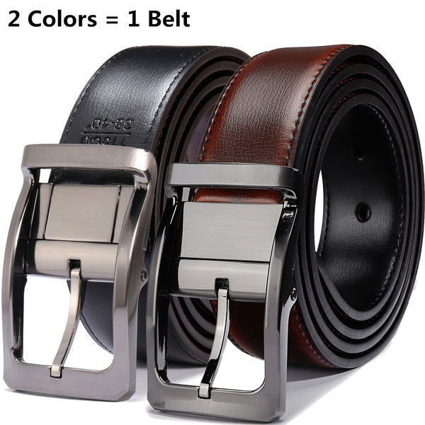 Men Genuine Leather Reversible Belt Rotated Buckle Two In One Big And Tall